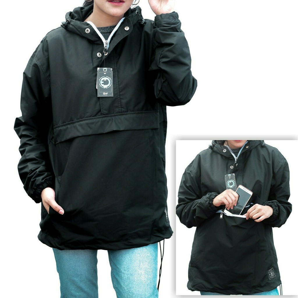 Jaket Parka Tracker Waterproof - Jaket Cagoule Taslan Hitam Djavu Branded