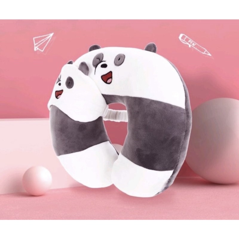 Bantal Leher Dewasa U Free Penutup Mata dan Kancing Berlabel SNI Murah Lembut Empuk Mewah Bantal Leher Travelling Mobil Bantal Tidur 2 in 1 We Bare Bears Multifungsi U-Shaped Pillow Pakai Kancing Bantal Sandar Kepala Bantal Leher Karakter Panda Beruang