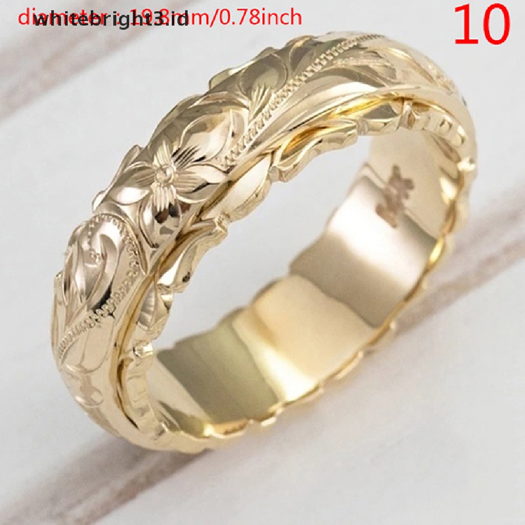 (whitebright3.id) Cincin Lapis Emas 14k Motif Ukir Bunga Untuk Wanita