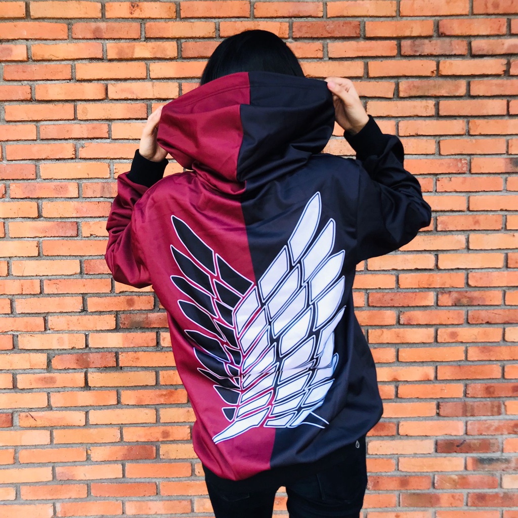 Hoodie Two Tone SNK Red Black Casual Anime Manga Attack On Titan Premium Unisex