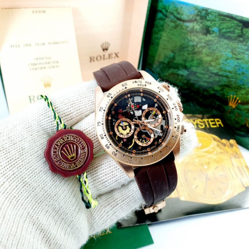 JAM TANGAN ROLEX ROSEGOLD CHRONO AKTIF RUBBER SEMI SUPER