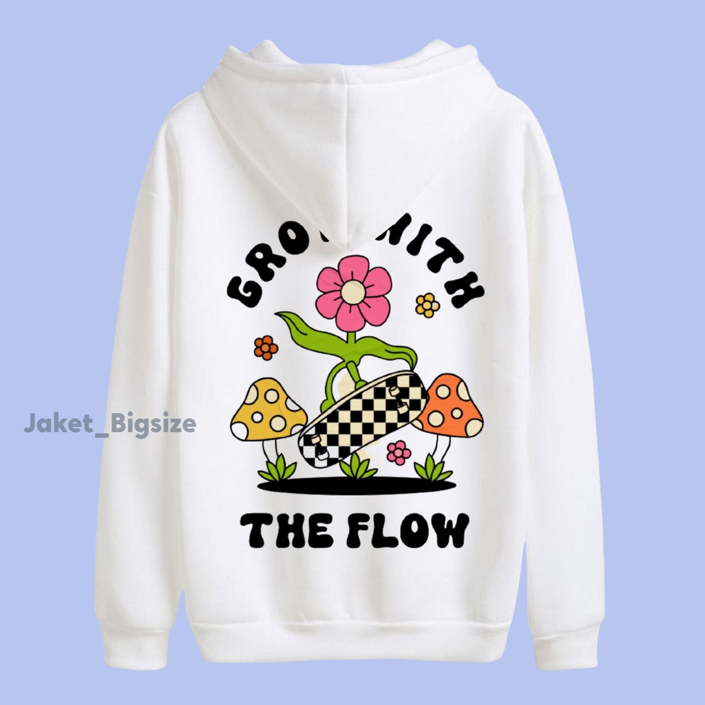 Hoodie Hodie jumbo bigsize grow with the flow wanita laki laki cewek cowok putih ukuran m l xl xxl xxxl xxxxl xxxxxl