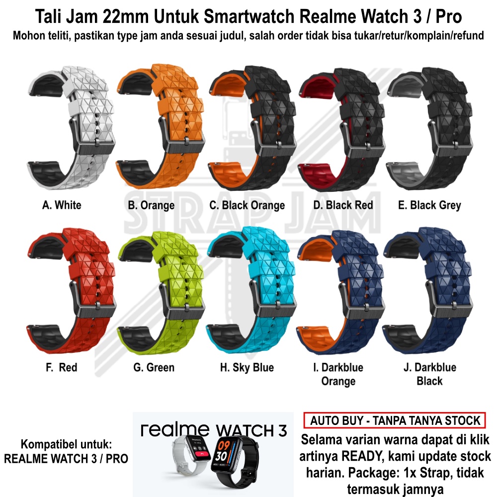 HPF 22mm Tali Jam Realme Watch 3 / Pro - Rubber Sporty