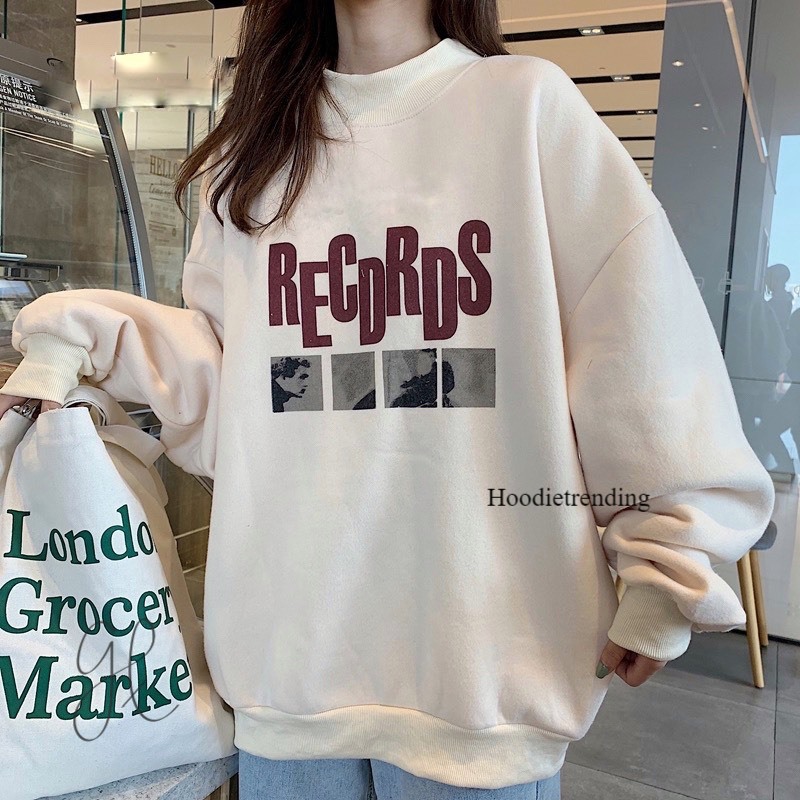 HODISO - Basic Sweater Records Fleece M-Xxl Unisex (Pria&amp;Wanita) Korean Style