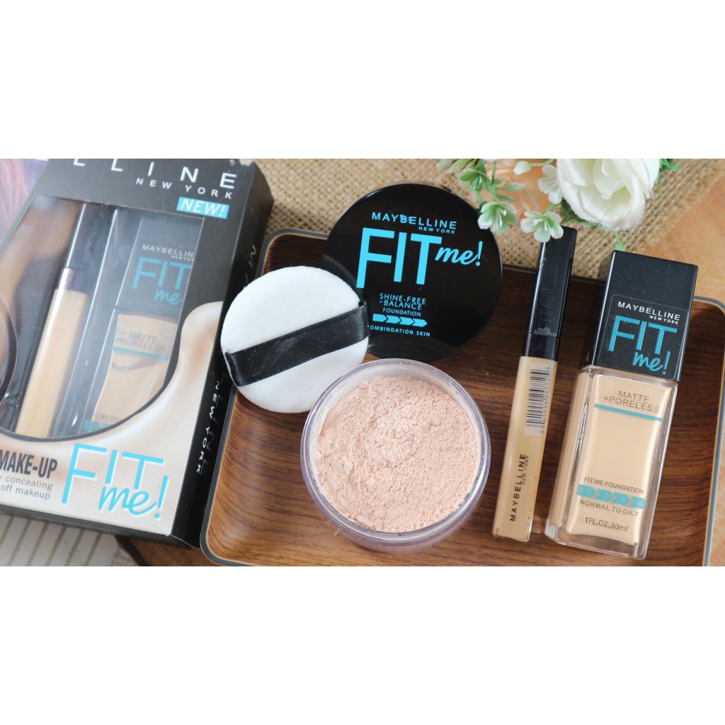 Maybelline Paket Makeup 9 in 1 paket kosmetik wanita lengkap komplit terjangkau penawaran spesial 1 set bedak tabur eyeshadow foundation conceller mascara eyeliner lip cream lipstik batang pensil alis viva gratis beuty blender dan tas kosmetik-5