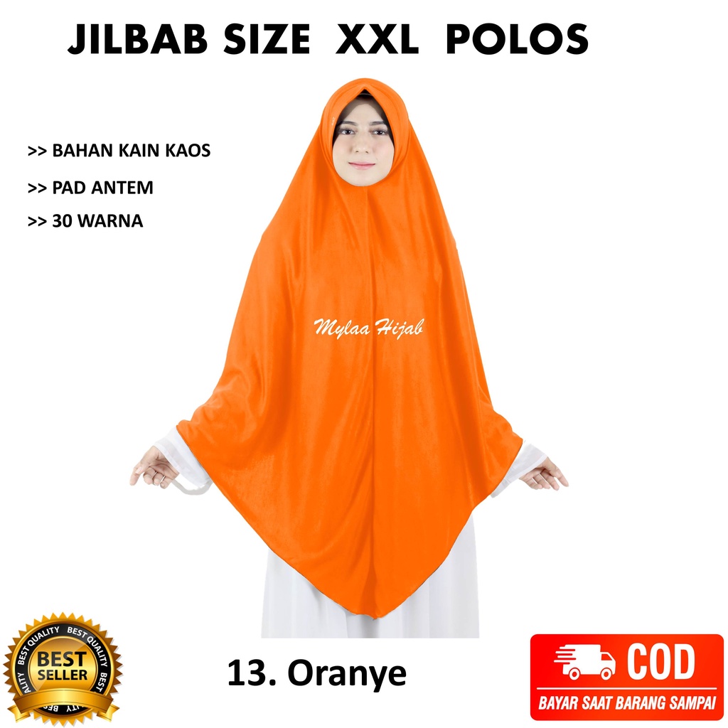Jilbab instan NON SERUT Size XXL Pad Antem Bahan Kaos PE murah XXL-03 HARGA GROSIR TERMURAH.-13 OREN