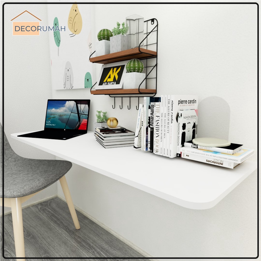 Meja Lipat Dinding 120 x 40 Meja Belajar Kerja Dinding Ambalan Tempel Braket Besi Engsel Laptop Komp