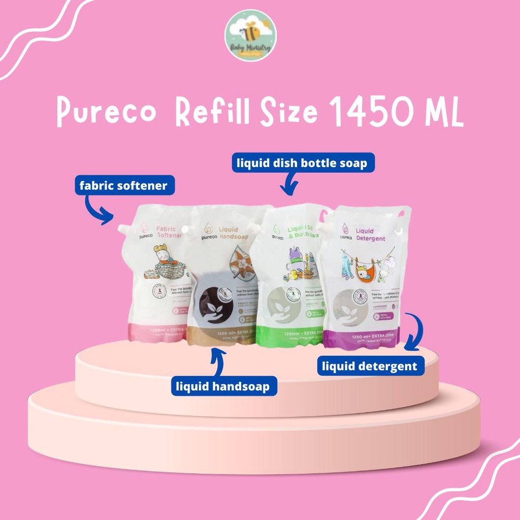 Pureco Liquid Detergent Refill Eco Pack 1450ml/ Pureco Dish Bottle Cleanser 1450ml/ Softener 1450ml / Pureco Liquid Handsoap 1450ml