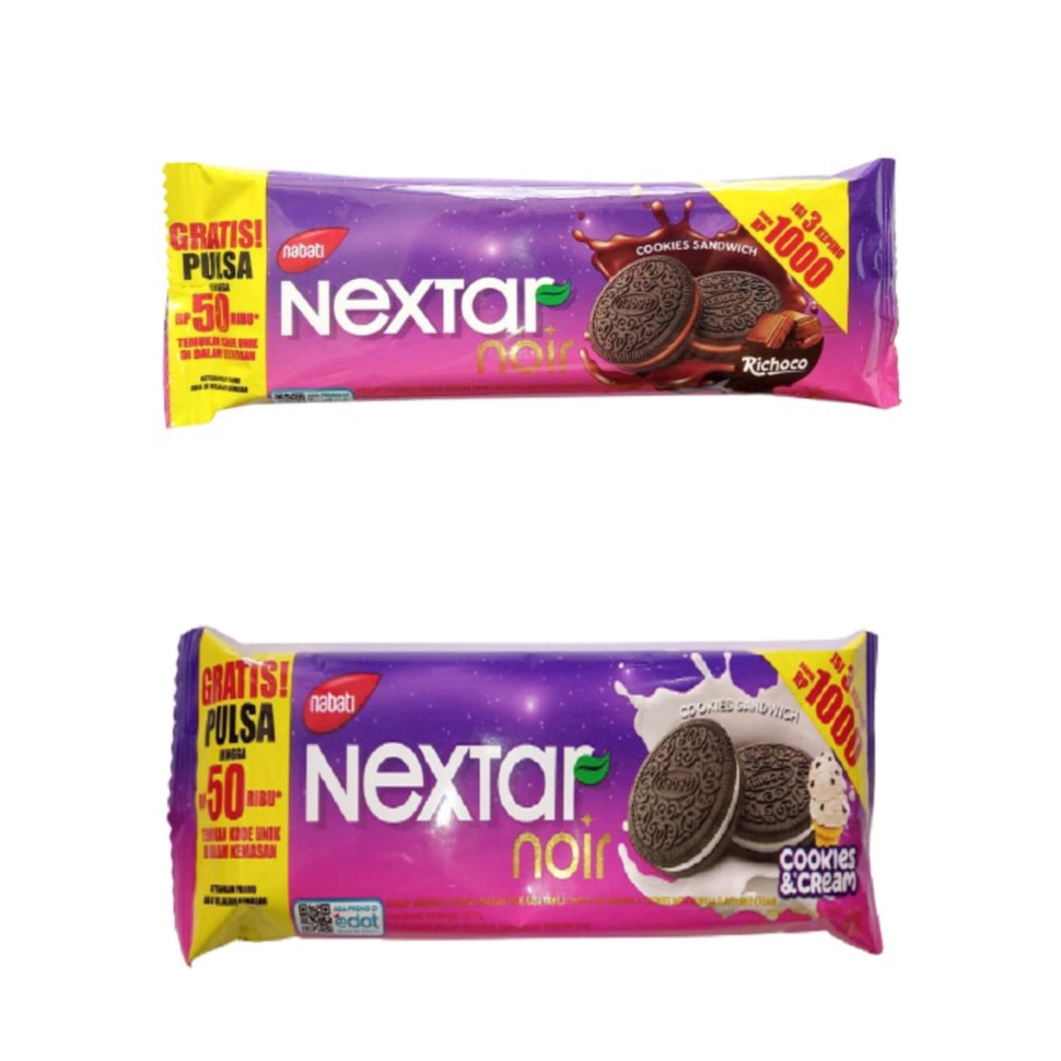 SS Nextar Noir Cookies Sandwich Cream Richoco 1000 an netto 28 gram isi 3 keping Nabati