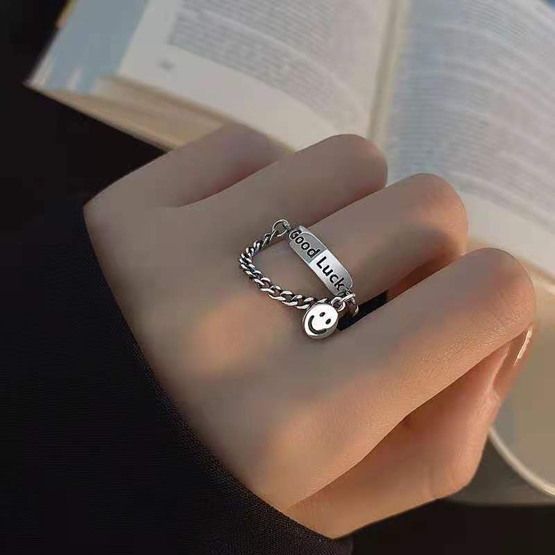 Cincin Desain Smiley Warna Silver Gaya Hip Hop