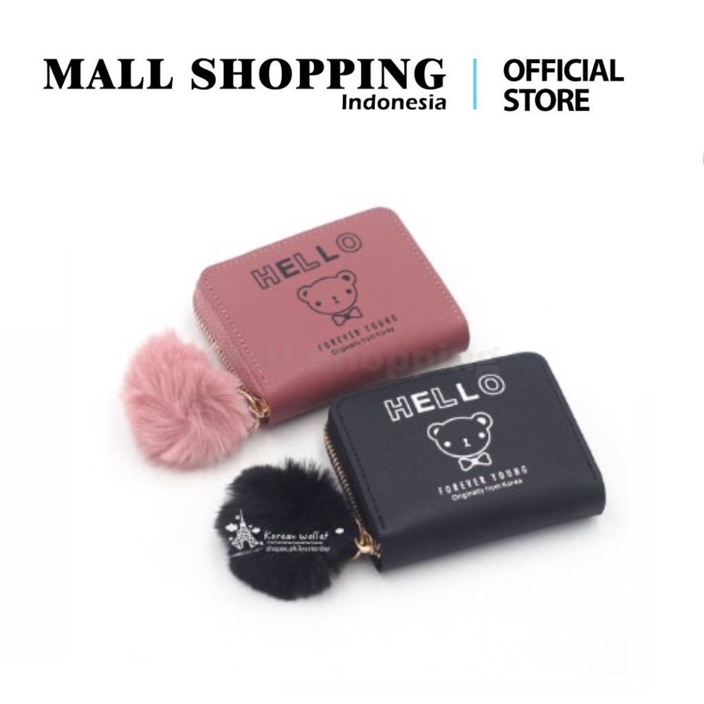 (COD) DOMPET WANITA PLUS POMPOM DOMPET KOIN KOREAN FASHION WALLET