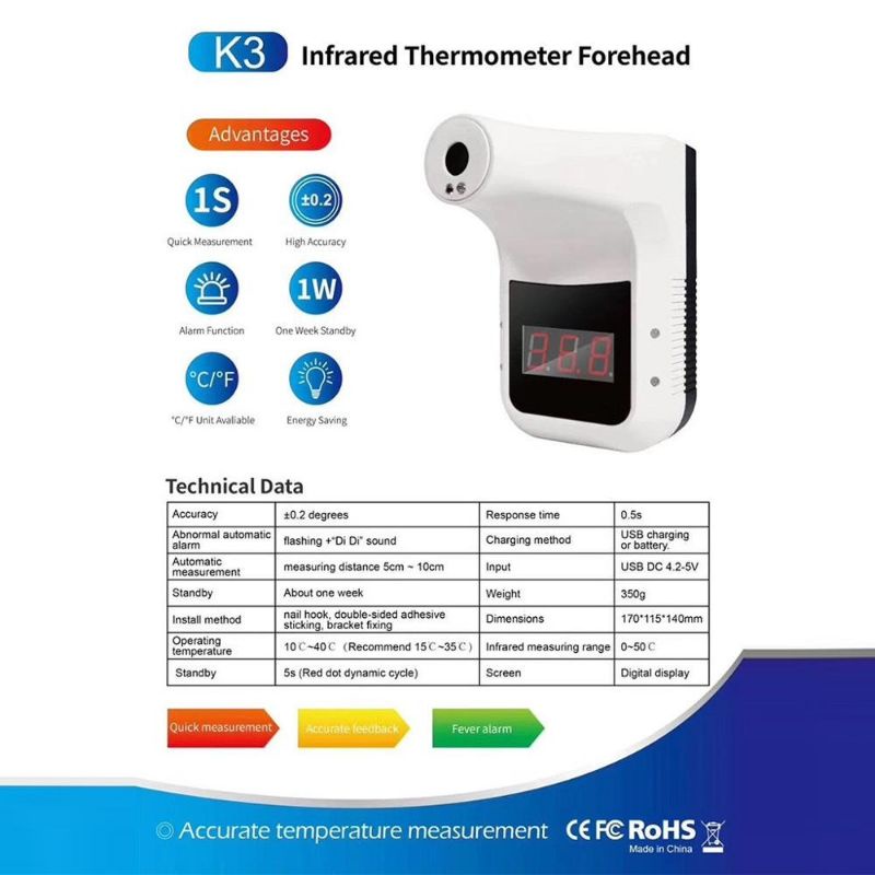 Thermometer Dinding Forehead Infrared Non Contact USB Charging