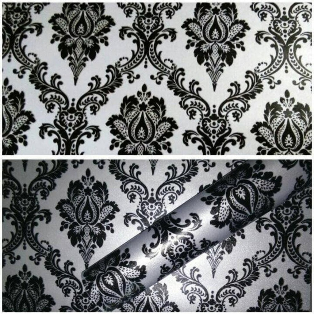 WALLPAPER STICKER DINDING MOTIF BATIK HITAM SILVER