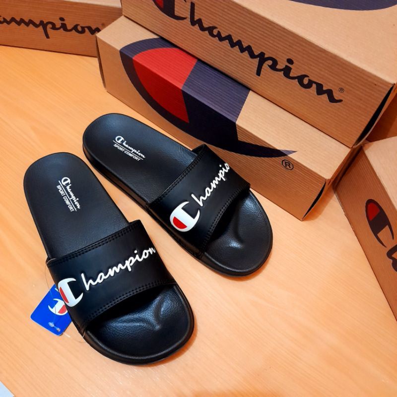 (FREE BOX dan PAPERBAG) Sandal slop slide Champion  / Sendal slop pria import sesame