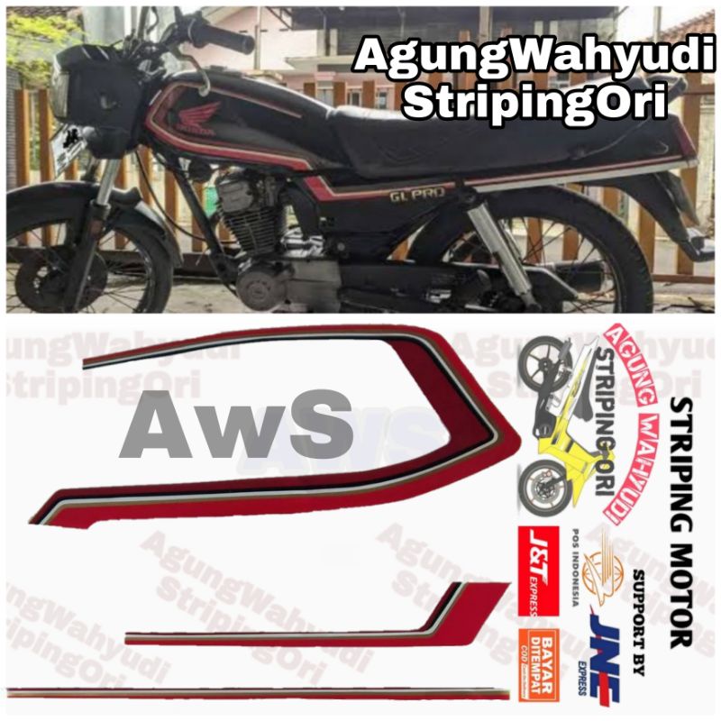 STRIPING MOTOR HONDA GL PRO 1983 1984 HITAM LES MERAH 83 84 PLATINA 145 LIS LES BODY POLET STIKER SE