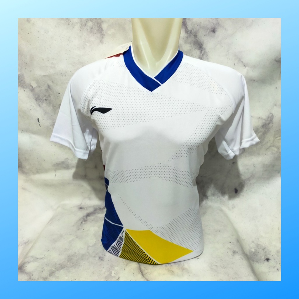 Kaos badminton pria jersey bulutangkis baju atasan jersy wanita dewasa t-shirt outfit seragam kostum olahraga casual suit pakaian jarsey oblong apparel sports jersi bulu tangkis L156 putih polos