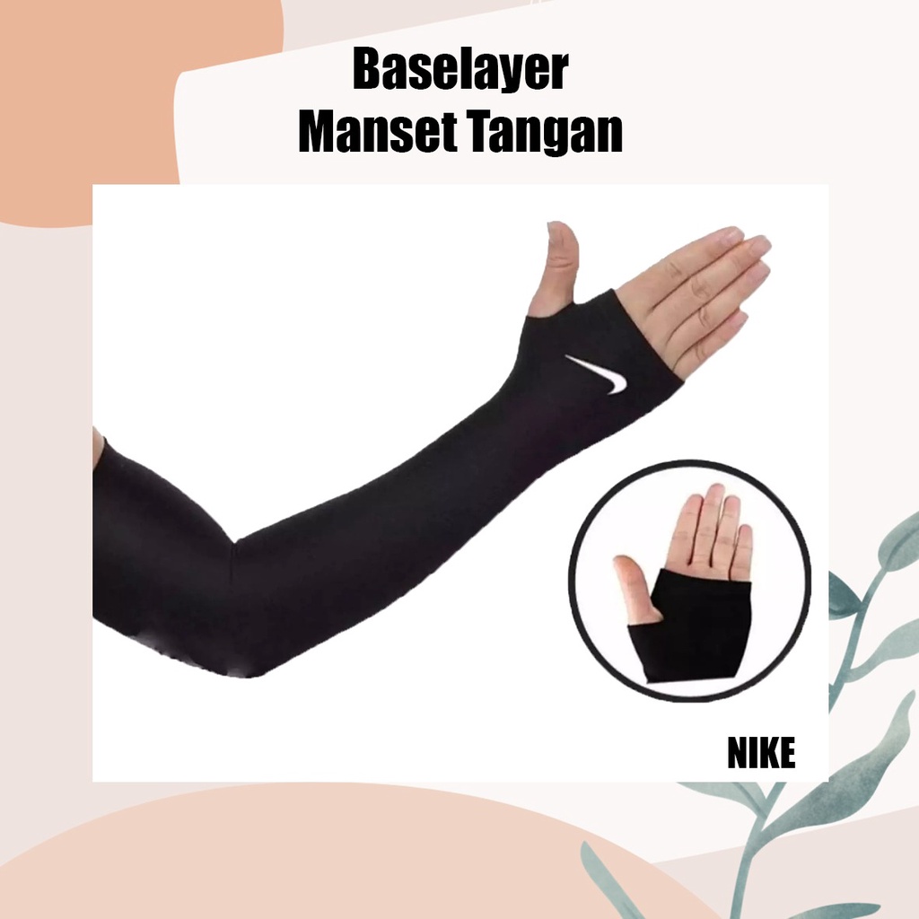 Manset Tangan Baselayer Nike lengan panjang Hitam olahraga Voli futsal sepak bola sepeda basket