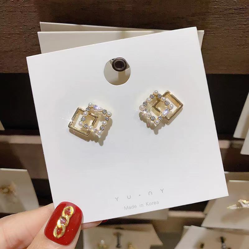 Square pearl stud anting-anting untuk wanita 2021 baru trendi geometris kecil dan sederhana indah mi