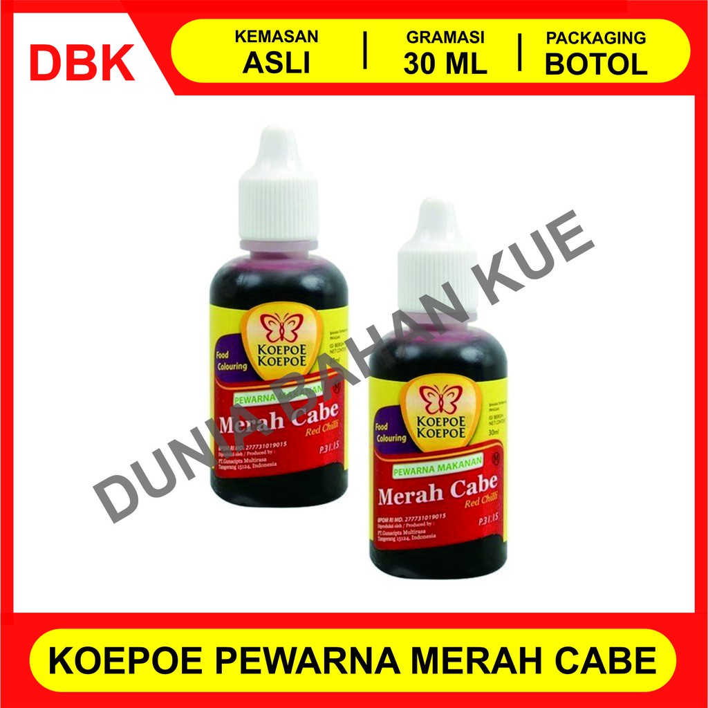 

PEWARNA MAKANAN MINUMAN KOEPOE KOEPOE KUPU KUPU 30 ML - MERAH CABE