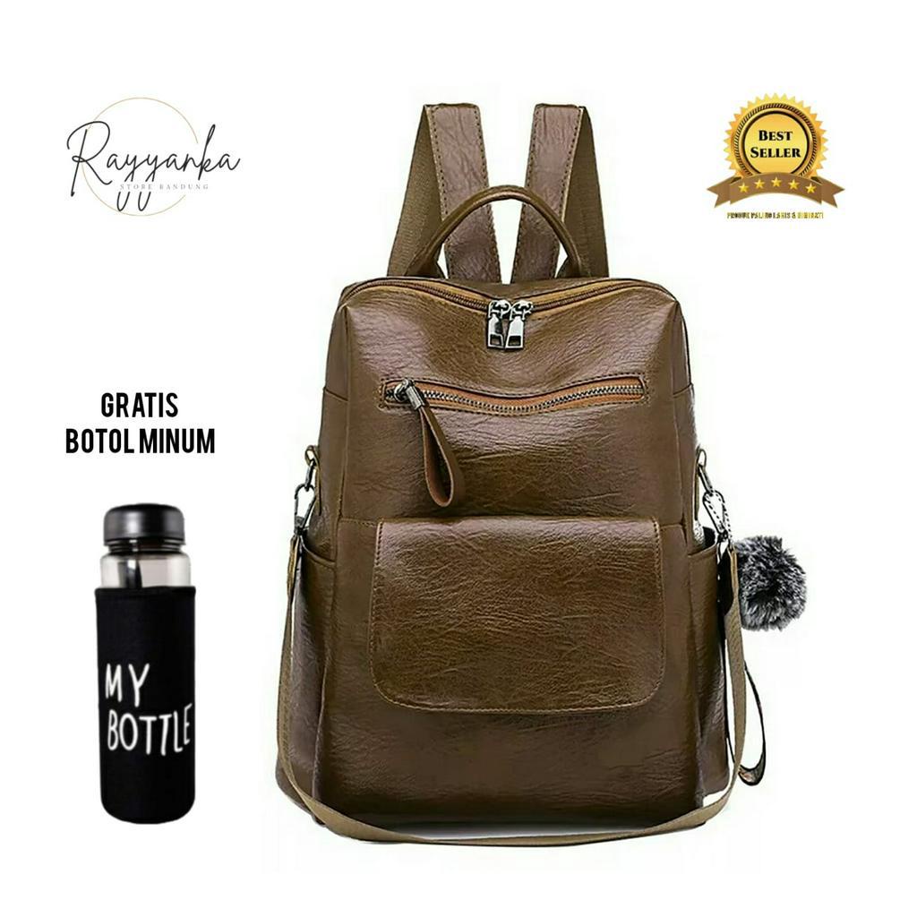 Tas Ransel Wanita Terlaris Model Hf334 Bahan Kulit Sintetis Free Botol Minum Untuk Kuliah