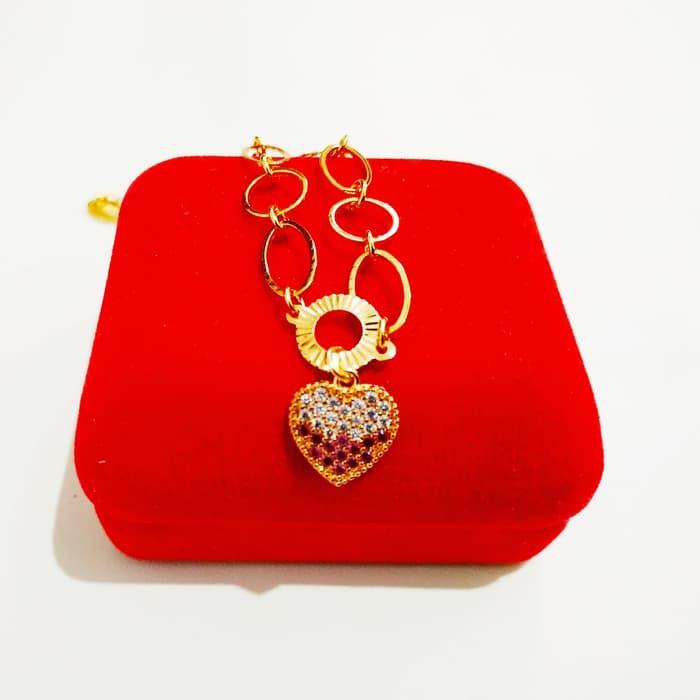 GELANG XUPING RANTAI MOTIF HATI BATU BERLIAN LAPIS EMAS GT017