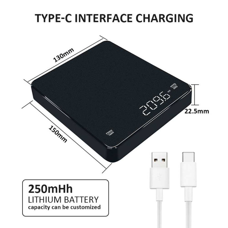 Timbangan Kopi USB Charge 3KG 0.1GR Timer V60 Drip Coffee Scale Cas