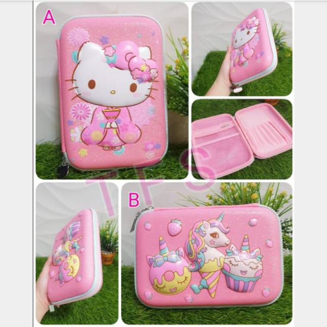 

Pouch Organizer Tempat Pensil Serbaguna Glitter Timbul Hello Kitty Unicorn