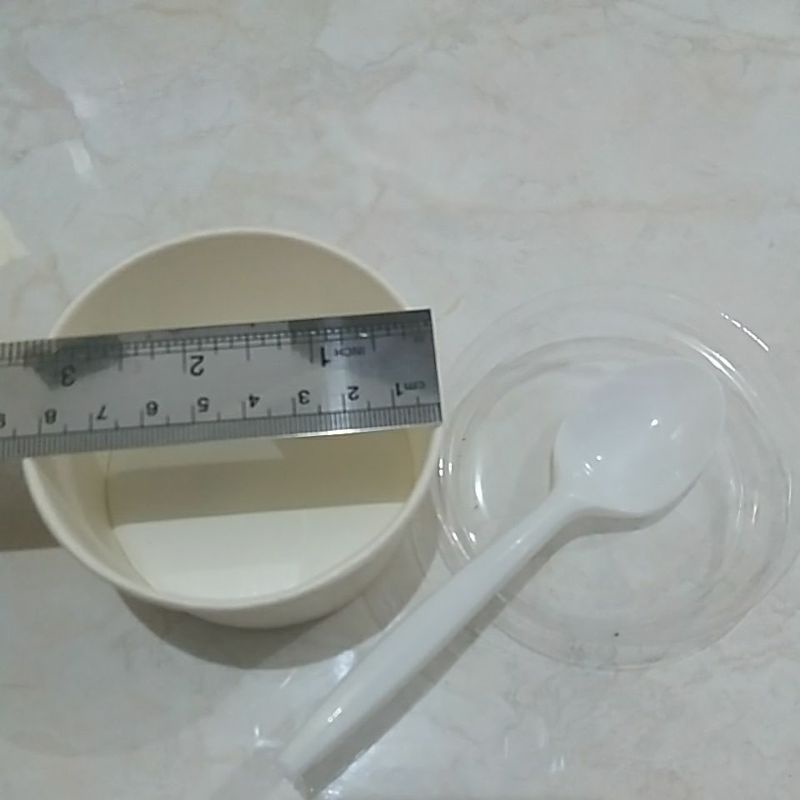 paper bowl + tutup plastik+ sendok