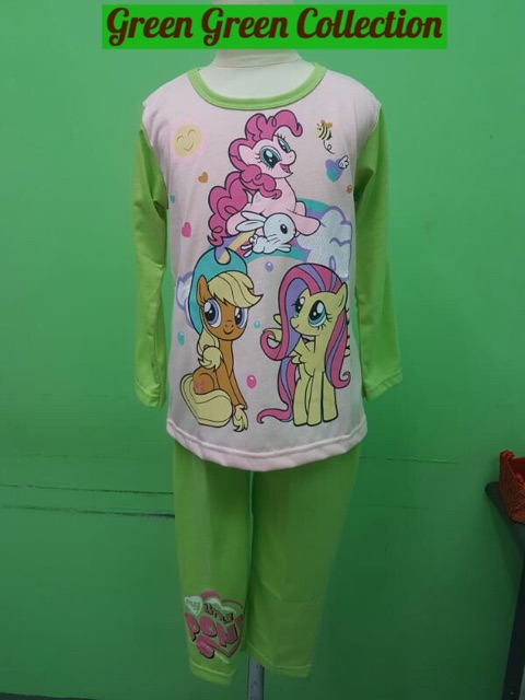 Baju Tidur/Piyama/Piama kaos anak little pony green