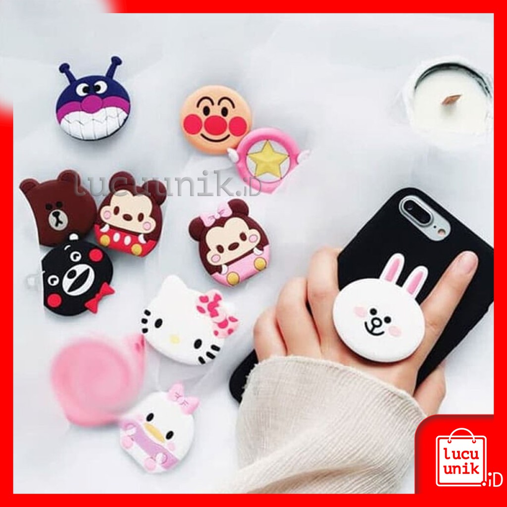 POP SOCKET PHONE BRACKET PEGANGAN  HP GRIPTOK KARAKTER 3D PVC MOTIF CARTOON SILIKON PHONE HOLDER PEG