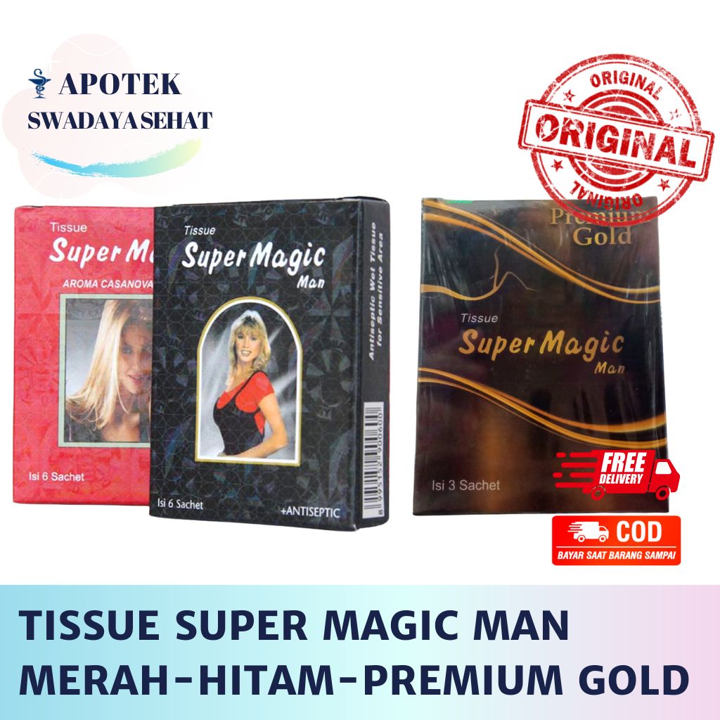 TISSUE SUPER MAGIC MAN Hitam Lovers For Men &amp; Merah Aroma Casanova Pak - Premium Gold Box Tisu Mejik Pria Dewasa Performa