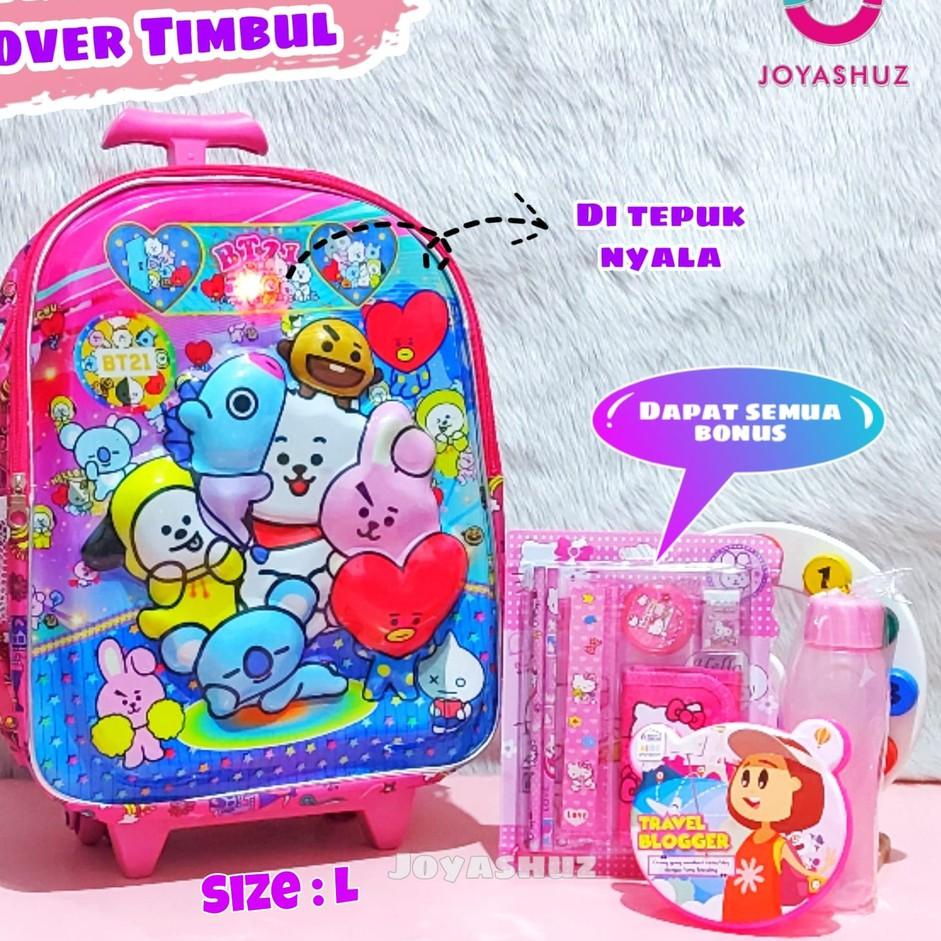 Tas Troli Anak Bisa Ransel BT 3D LED Anak SD Berbonus - Ransel Troli Timbul LED - Tas Sekolah Anak S