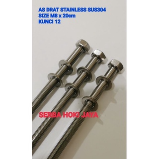 Jual AS DRAT STAINLESS M8 X 20cm SUS304 LONG DRAT STAINLESS M8 X 20cm BAUT STAINLESS FULL