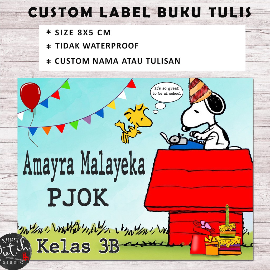

Label buku tulis buku pelajaran bahan sticker motif snoopy, lol - - customized book labels