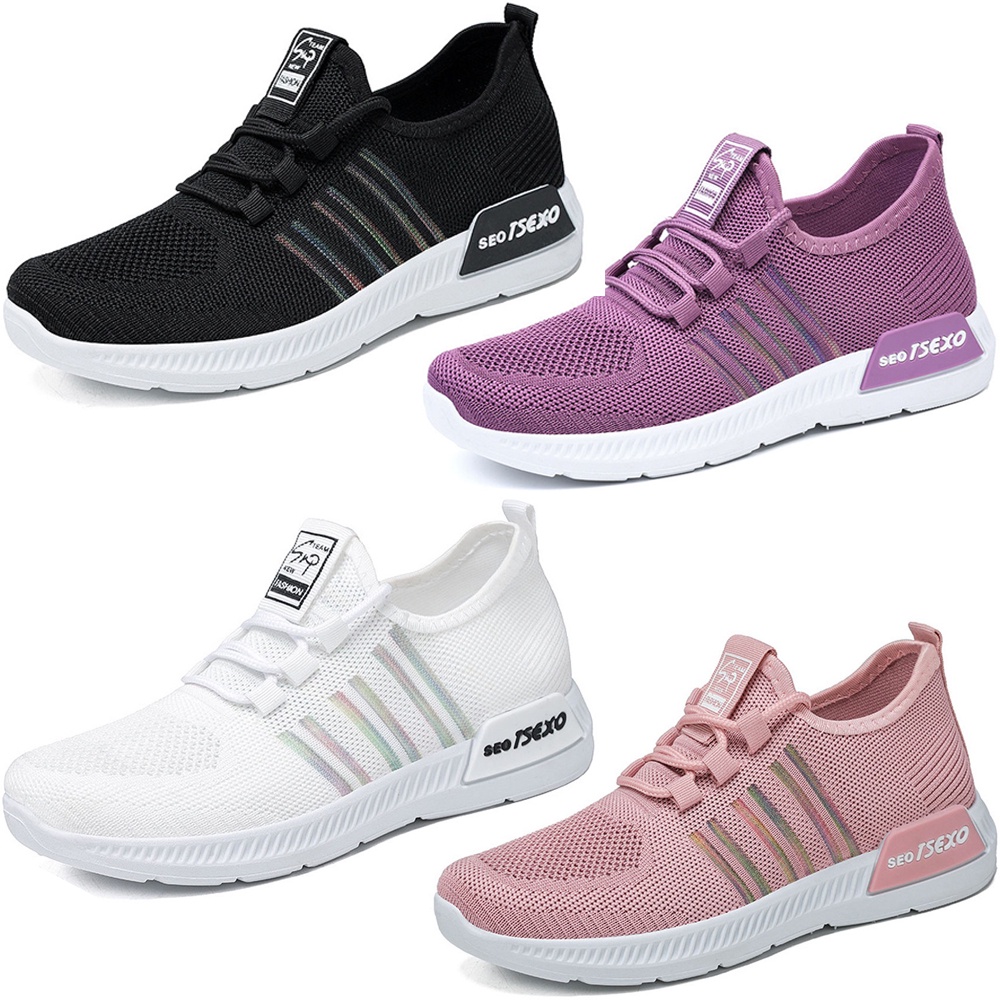 Sepatu wanita sneakers 2022 Sepatu olahraga rajutan terbang sports shoes Bahan Full Karet Anti Licin