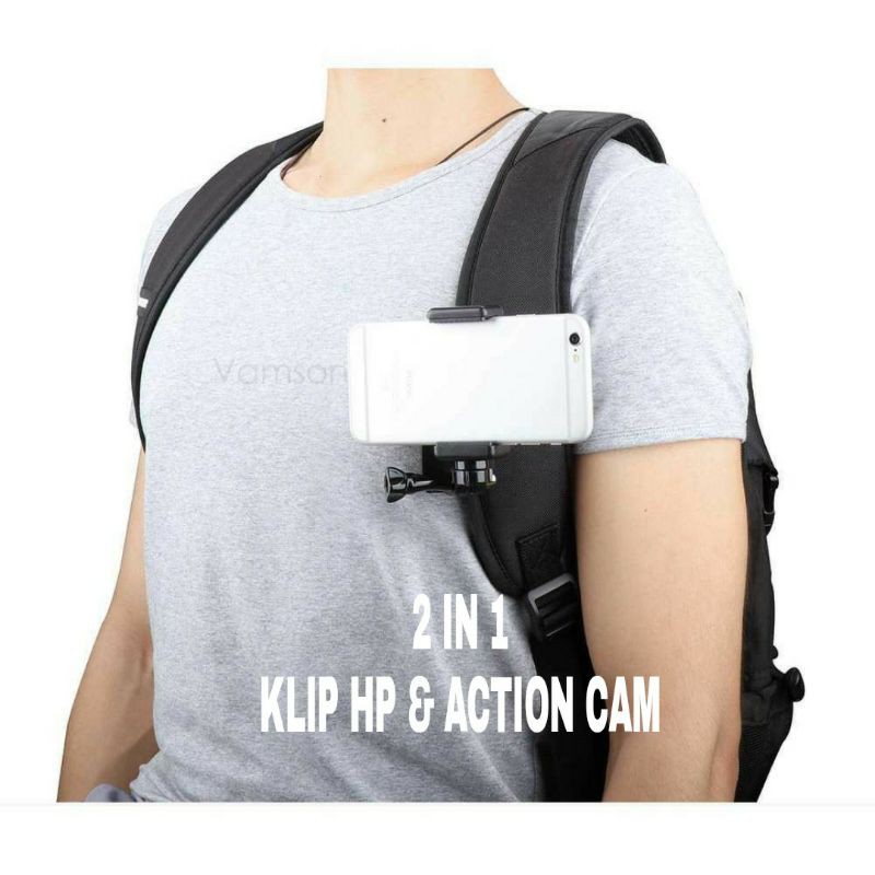 Klip Holder HP dan Action Cam di Tali Strap Tas Dada Clip Clamp For GoPro Xiaomi Yi Handphone