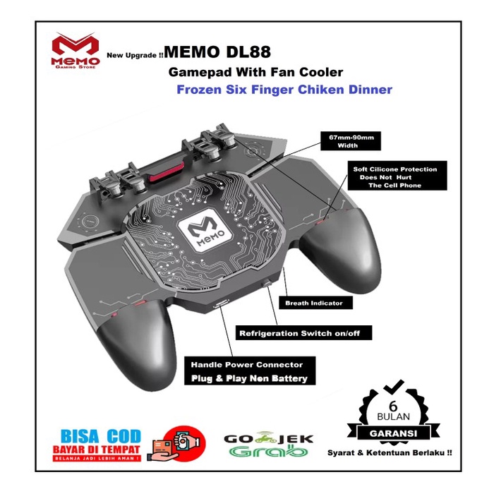 [Aksesoris / Acc] Original Memo Dl88 Gamepad Cooler 6 Fingerplay Pendingin Hp Gamepad Console / Pc /