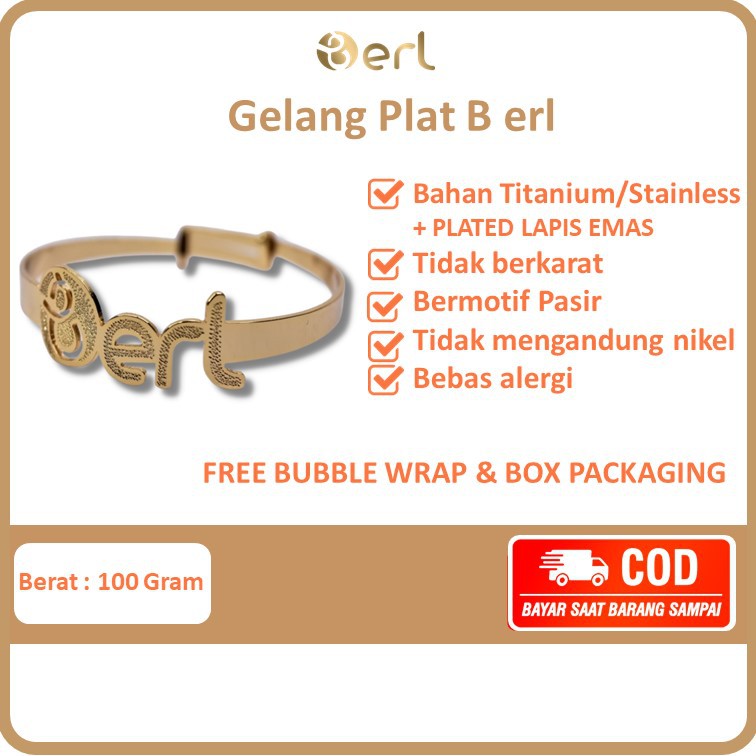 Gelang Plat Logo B ERL Aksesoris Fasion Fasion Wanita Gelang Emas Elegan