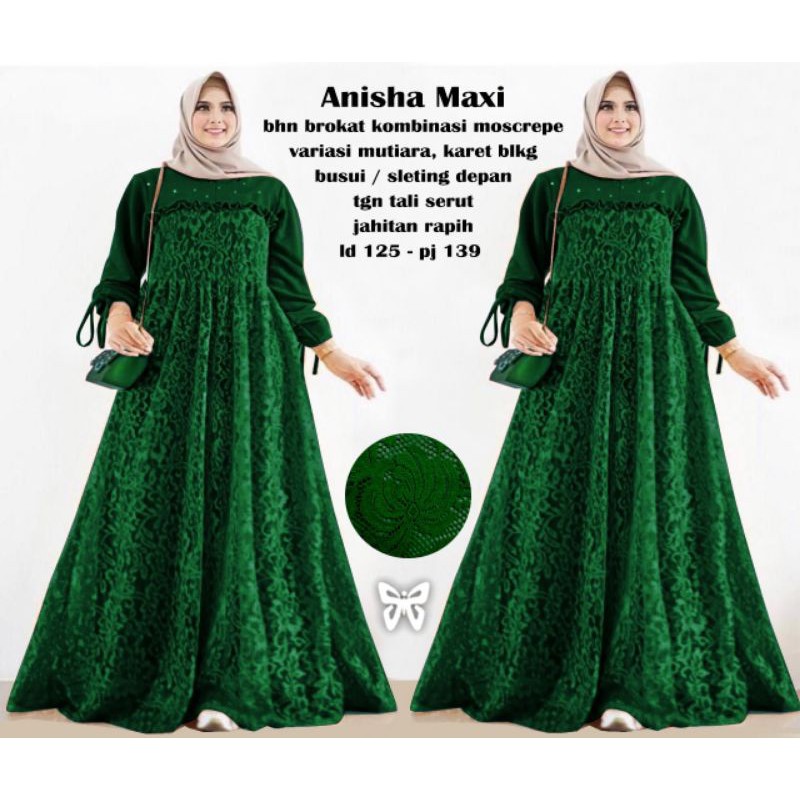 ELDE 5 - Anisha Maxi GAMIS Brukat JUMBO Dress L - XL - 3XL - 5XL moscrepe + brukat variasi mutiara busui