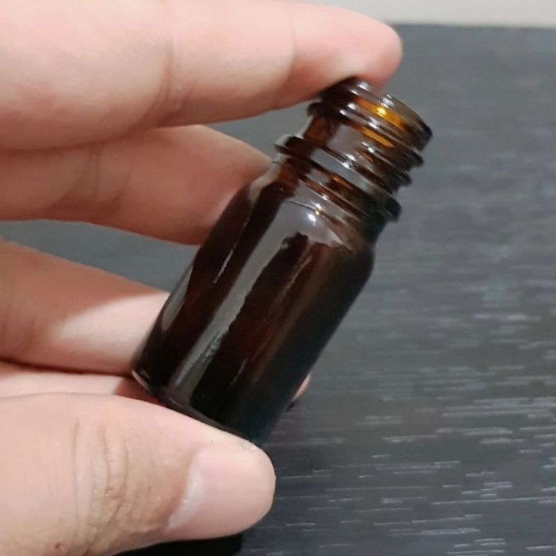 botol kaca pipet 5ml tebal coklat amber - ring almunium gold