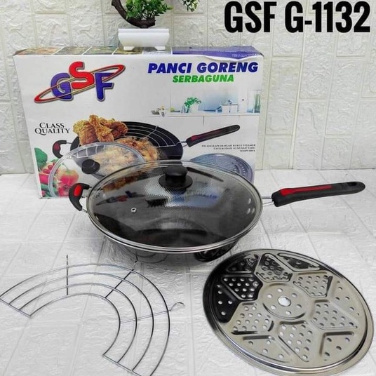 PANCI WAJAN GORENG PENGGORENGAN SERBAGUNA TEFLON TUTUP KACA GSF 1032K / 1032 K UKURAN 32CM DAN 1132