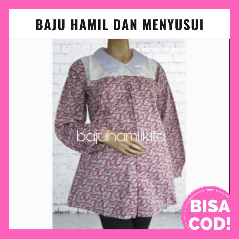 Baju Hamil dan Menyusui Katun Brokat Krah Atasan Hamil Baju Hamil Kerja/Kantor/Formal