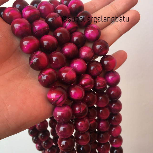 red tiger eye biduri sepah merah mata singa 14mm natural akik bahan batu alam rencengan grosir