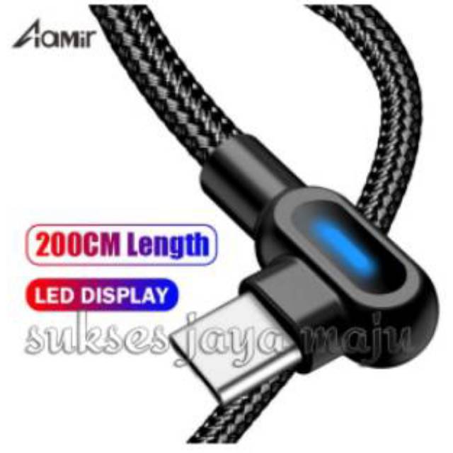 Kabel Data Tipe C Fast Charging 2 Meter Led Nyala Aamir