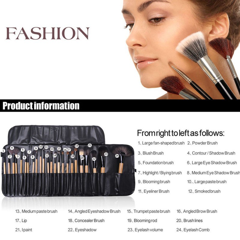 24pcs / Set Brush Eyeshadow Gagang Kayu Untuk Makeup / Kosmetik Wanita