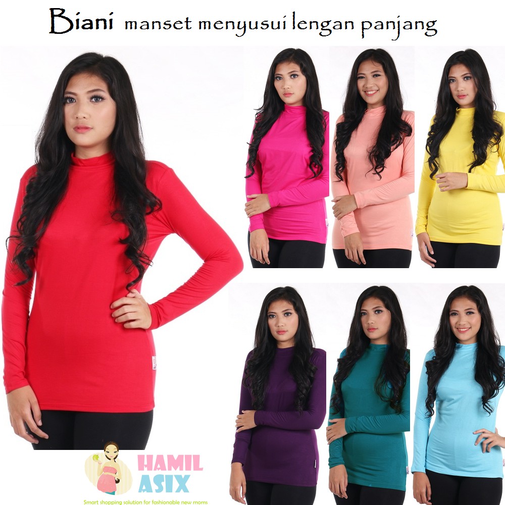 Biani – Inner Kaos Manset Menyusui Lengan Panjang Turtle Neck Merah/Pink/Salem/Kuning/Toska/Biru