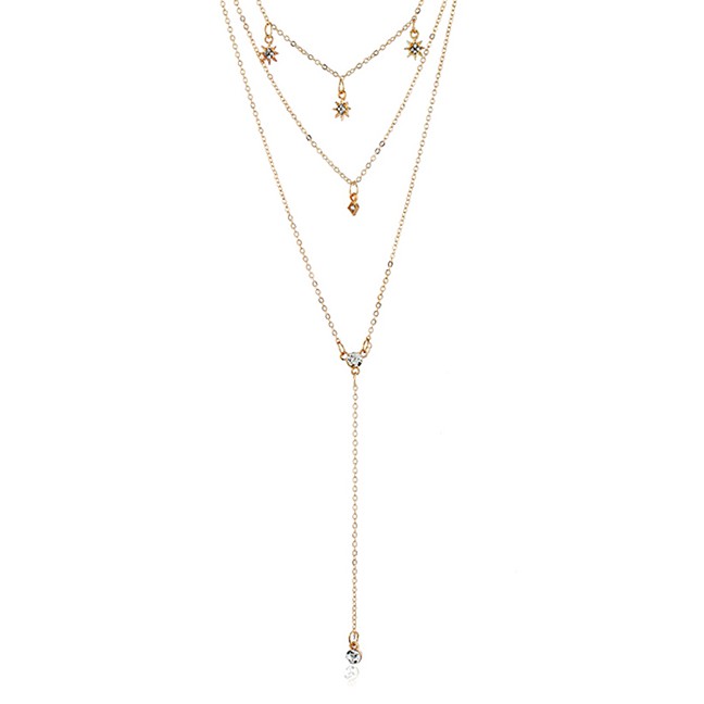 LRC Kalung Fashion Gold Star-studded Multi-layer Necklace Y61570