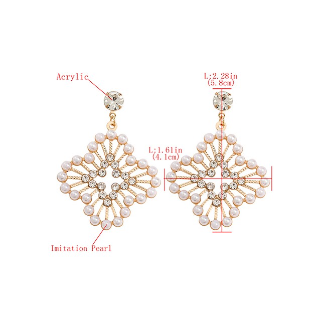 LRC Anting Tusuk Fashion Golden Floral Alloy Acrylic And Pearl Earrings K10060