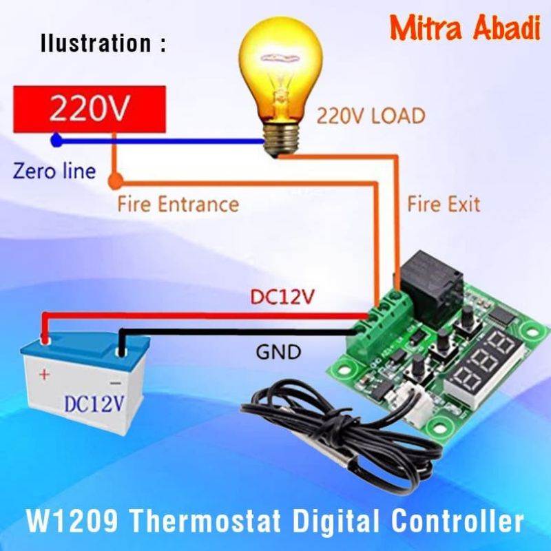 Termostat digital pengatur suhu/temperatur otomatis model w1209