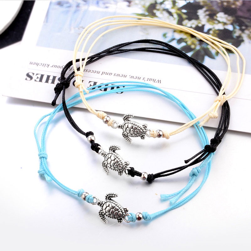 COD Gelang Kaki Wanita Fashion Korea Kura-kura Gelang Kaki Multilayer Lucu yang Dapat Disesuaikan Aksesoris Hitam Biru